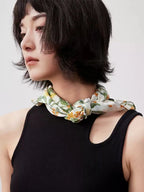 Moonlit Blossom Cream Silk Square Scarf