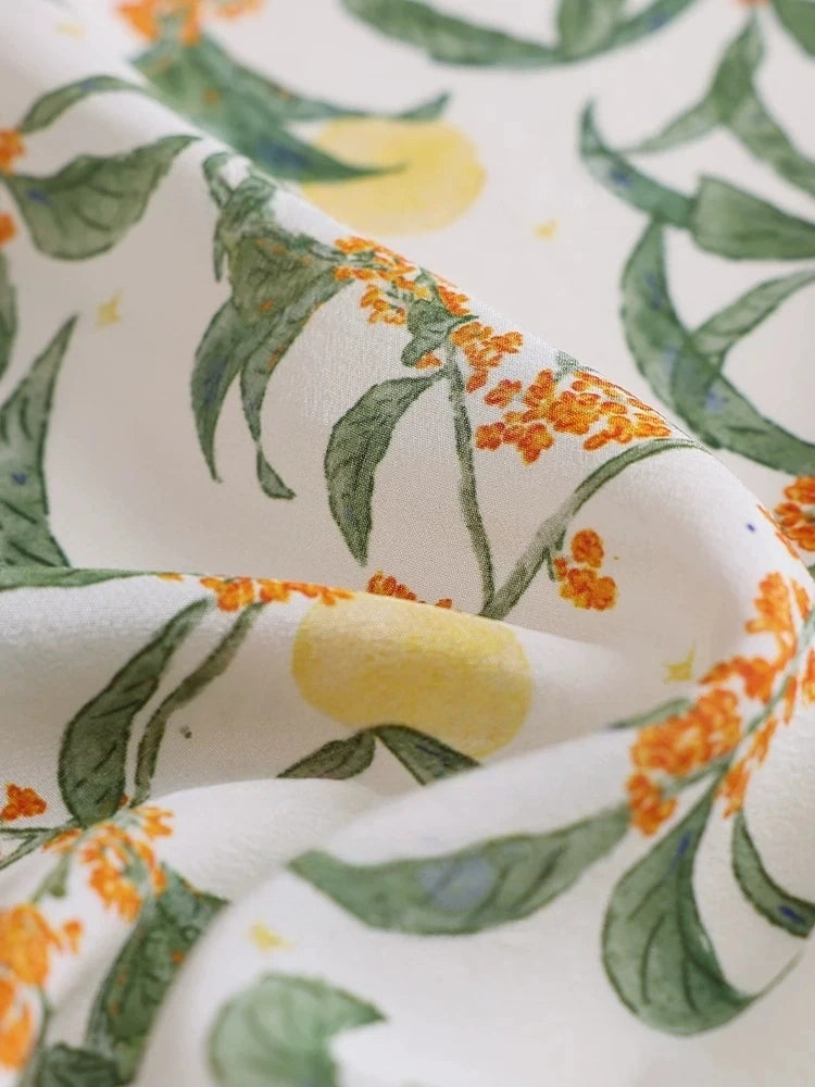 Moonlit Blossom Cream Silk Square Scarf