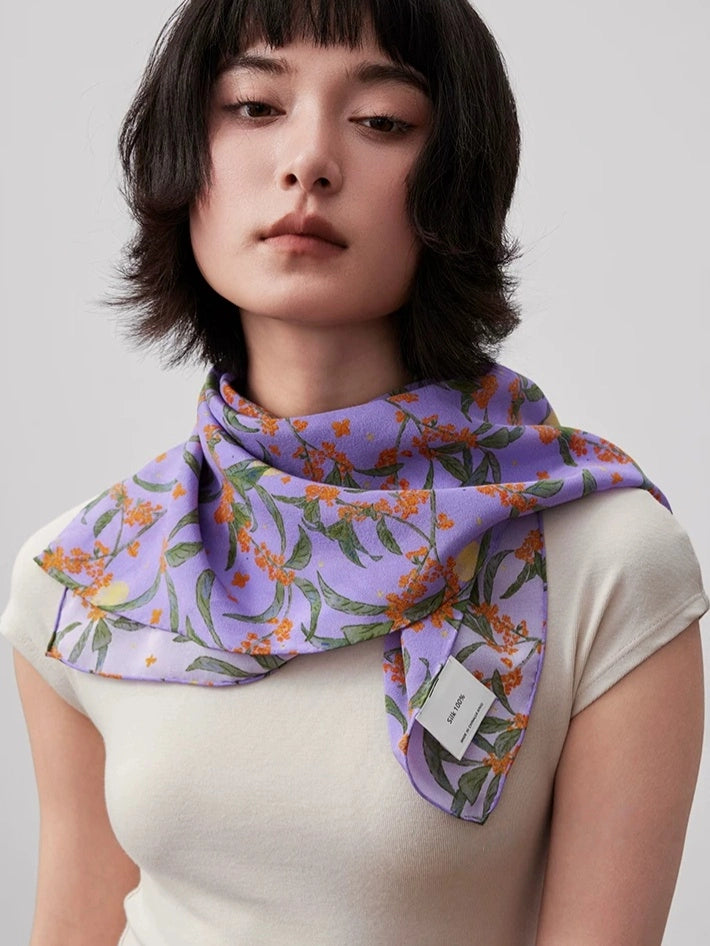 Moonlit Blossom Lilac Silk Square Scarf