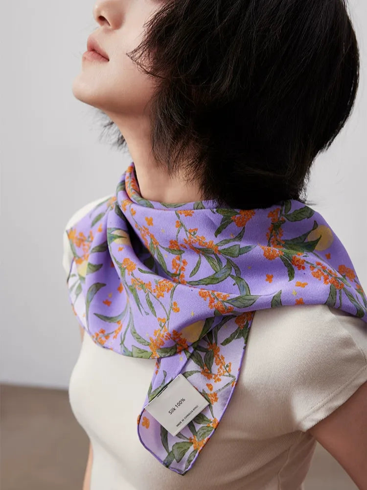Moonlit Blossom Lilac Silk Square Scarf