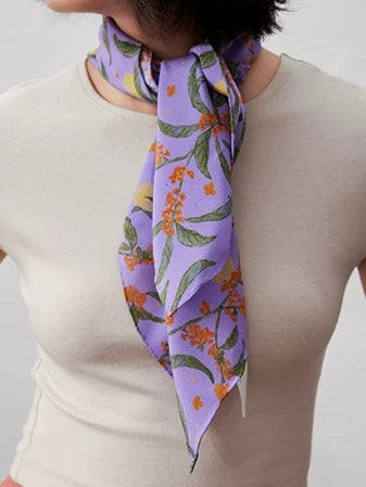 Moonlit Blossom Lilac Silk Square Scarf