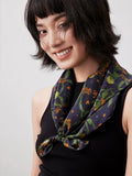 Moonlit Blossom Navy Silk Square Scarf