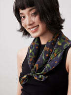 Moonlit Blossom Navy Silk Square Scarf