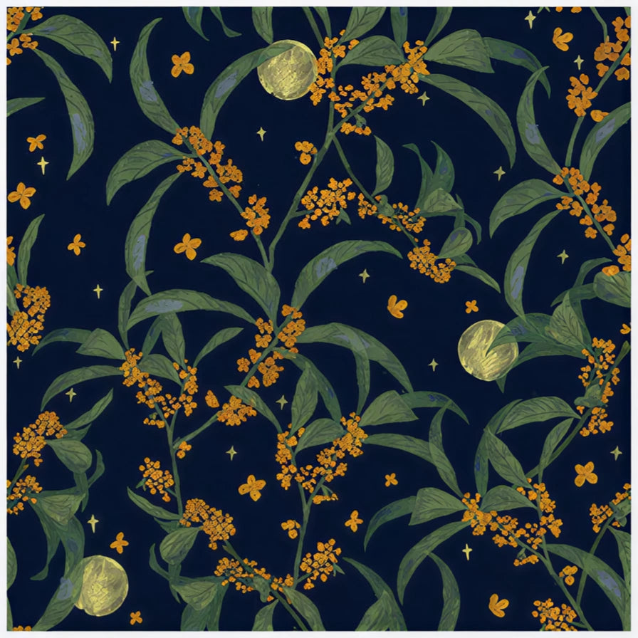 Moonlit Blossom Navy Silk Square Scarf