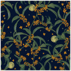 Moonlit Blossom Navy Silk Square Scarf