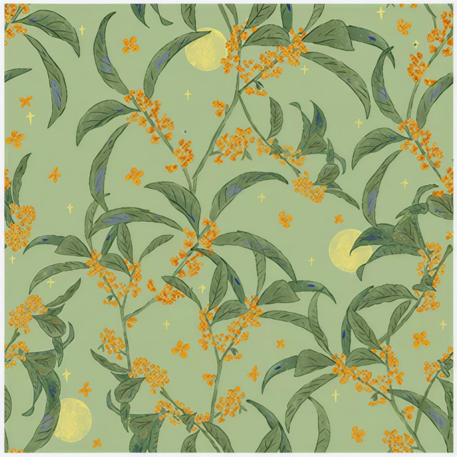 Moonlit Blossom Sage Green Silk Square Scarf