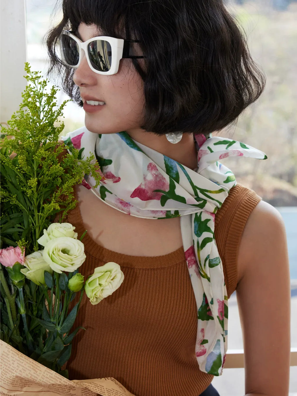Morning Glory Cream Silk Square Scarf