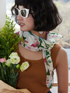 Morning Glory Cream Silk Square Scarf