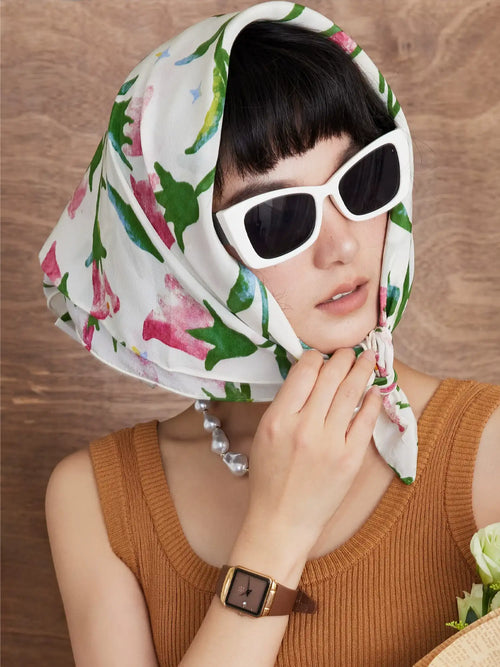 Morning Glory Cream Silk Square Scarf