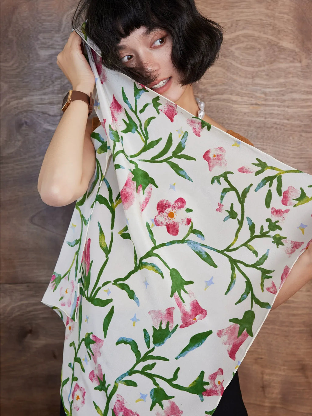 Morning Glory Cream Silk Square Scarf