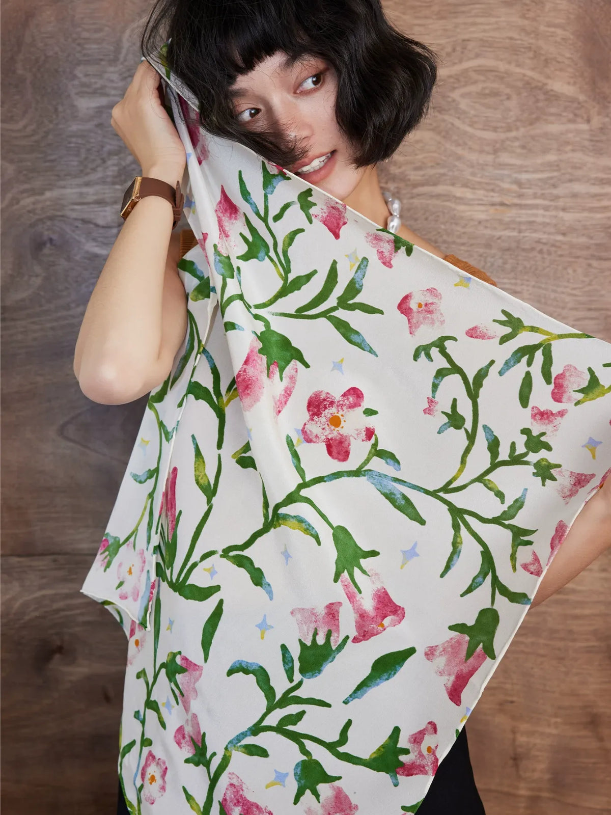 Morning Glory Cream Silk Square Scarf