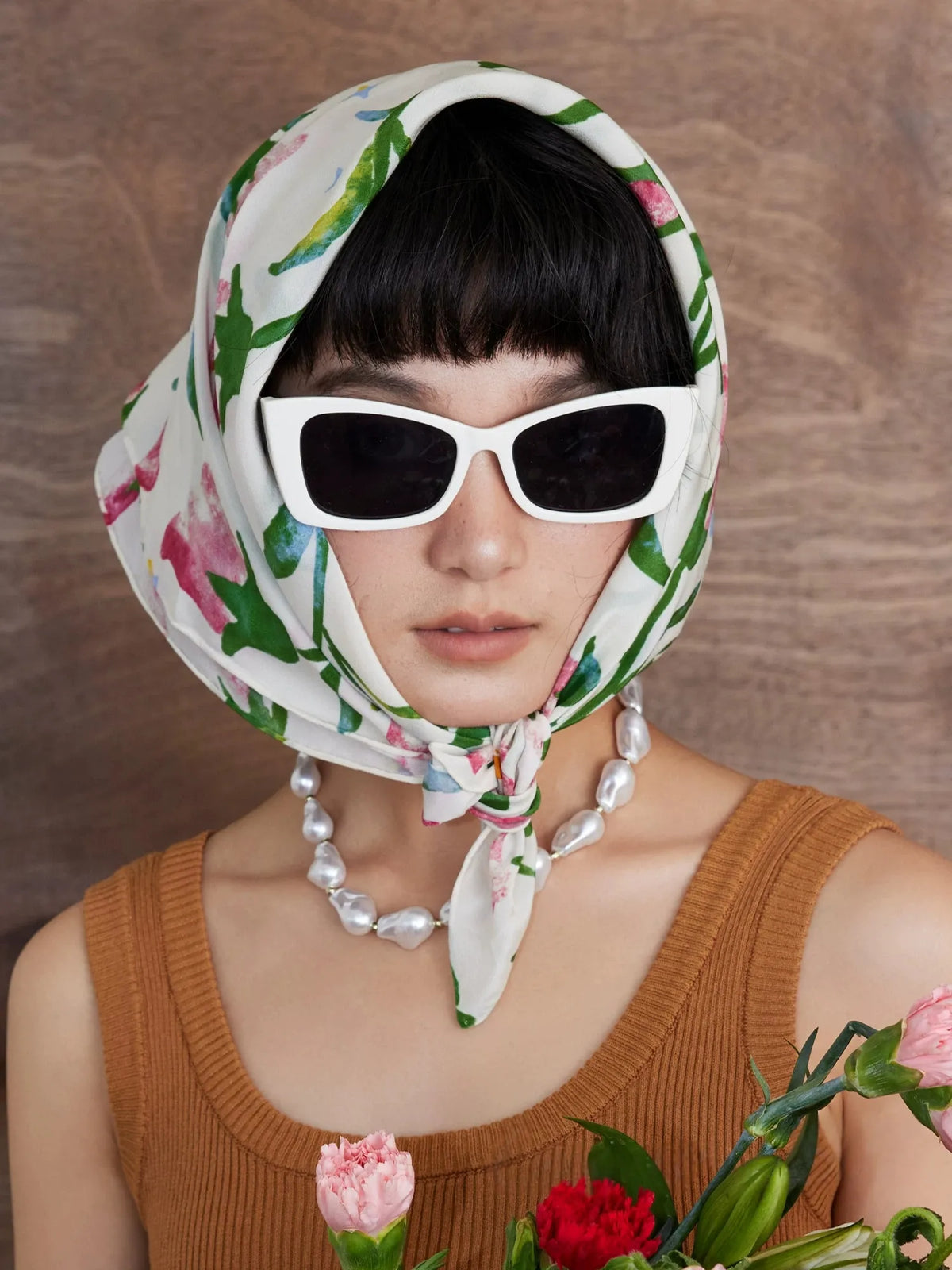 Morning Glory Cream Silk Square Scarf