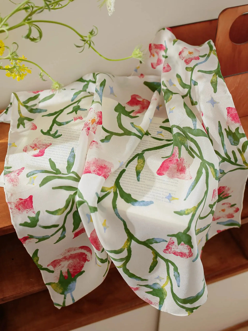 Morning Glory Cream Silk Square Scarf