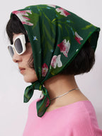 Morning Glory Forest Green Silk Square Scarf