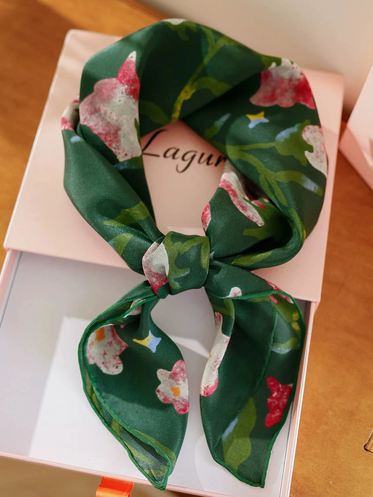 Morning Glory Forest Green Silk Square Scarf