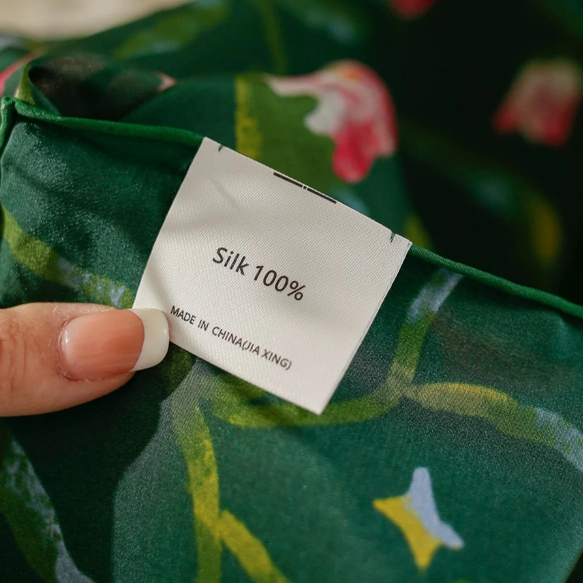 Morning Glory Forest Green Silk Square Scarf