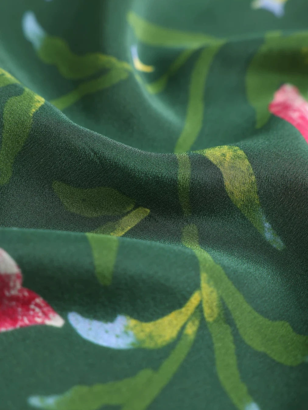 Morning Glory Forest Green Silk Square Scarf