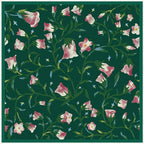 Morning Glory Forest Green Silk Square Scarf