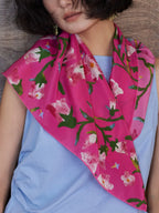 Morning Glory Hot Pink Silk Square Scarf