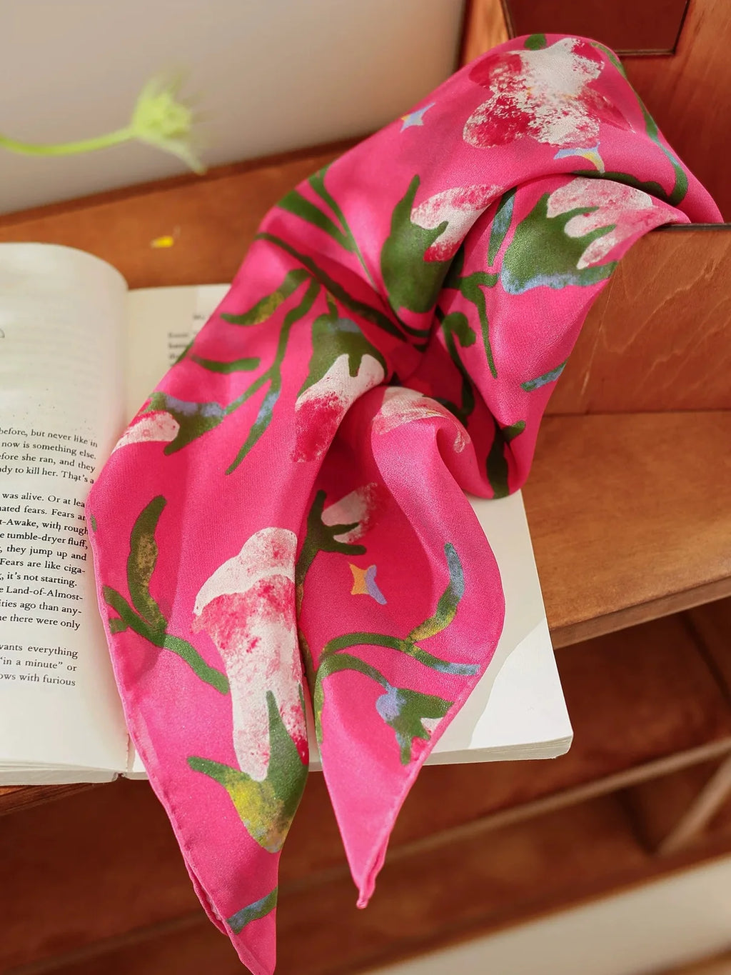 Morning Glory Hot Pink Silk Square Scarf