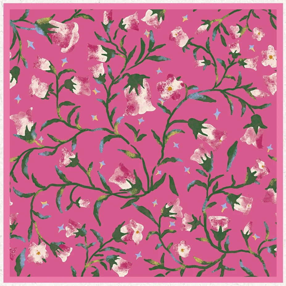 Morning Glory Hot Pink Silk Square Scarf