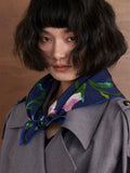 Morning Glory Navy Silk Square Scarf