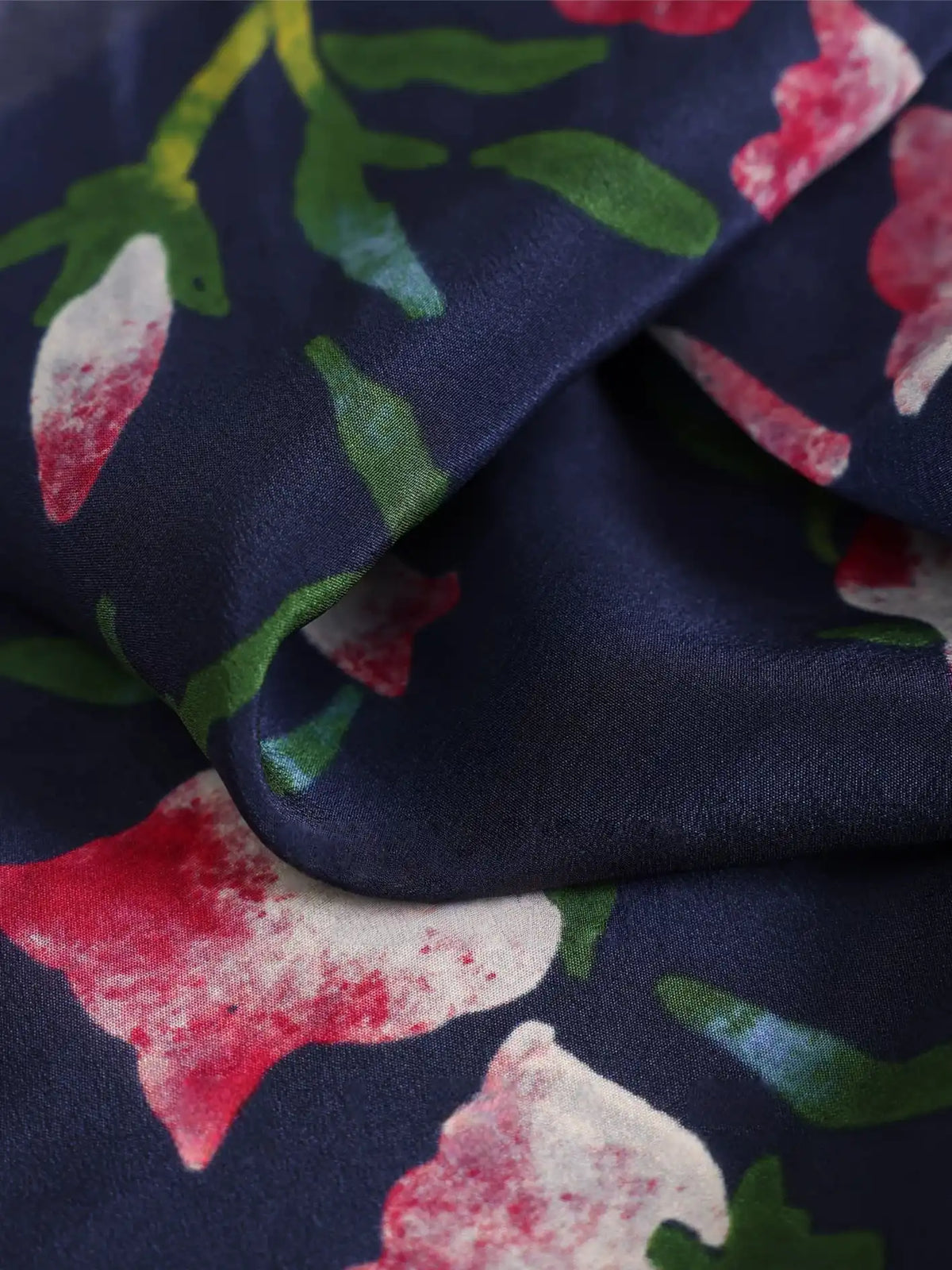 Morning Glory Navy Silk Square Scarf