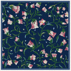 Morning Glory Navy Silk Square Scarf