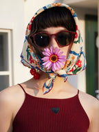 Oriental Bloom Cream Silk Square Scarf