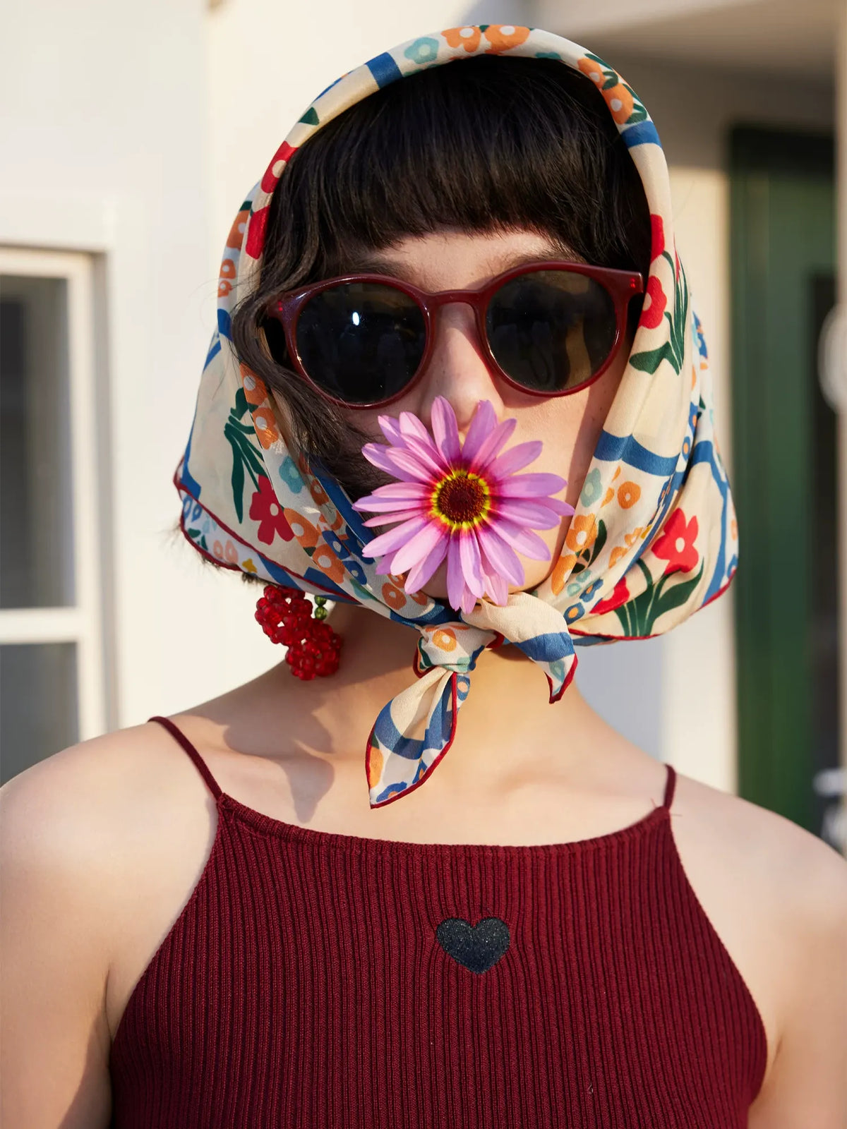 Oriental Bloom Cream Silk Square Scarf