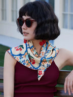 Oriental Bloom Cream Silk Square Scarf