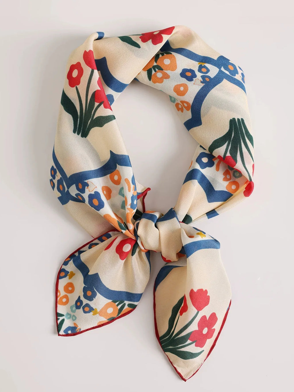Oriental Bloom Cream Silk Square Scarf