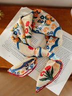 Oriental Bloom Cream Silk Square Scarf
