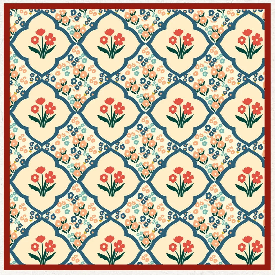Oriental Bloom Cream Silk Square Scarf
