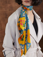 Oriental Bloom Mustard Silk Square Scarf
