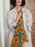 Oriental Bloom Mustard Silk Square Scarf