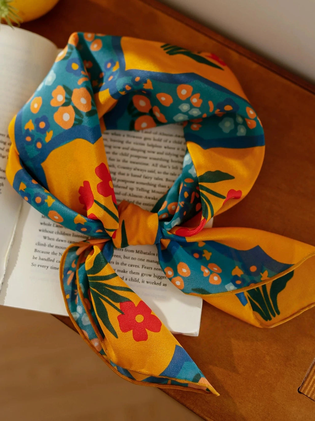 Oriental Bloom Mustard Silk Square Scarf