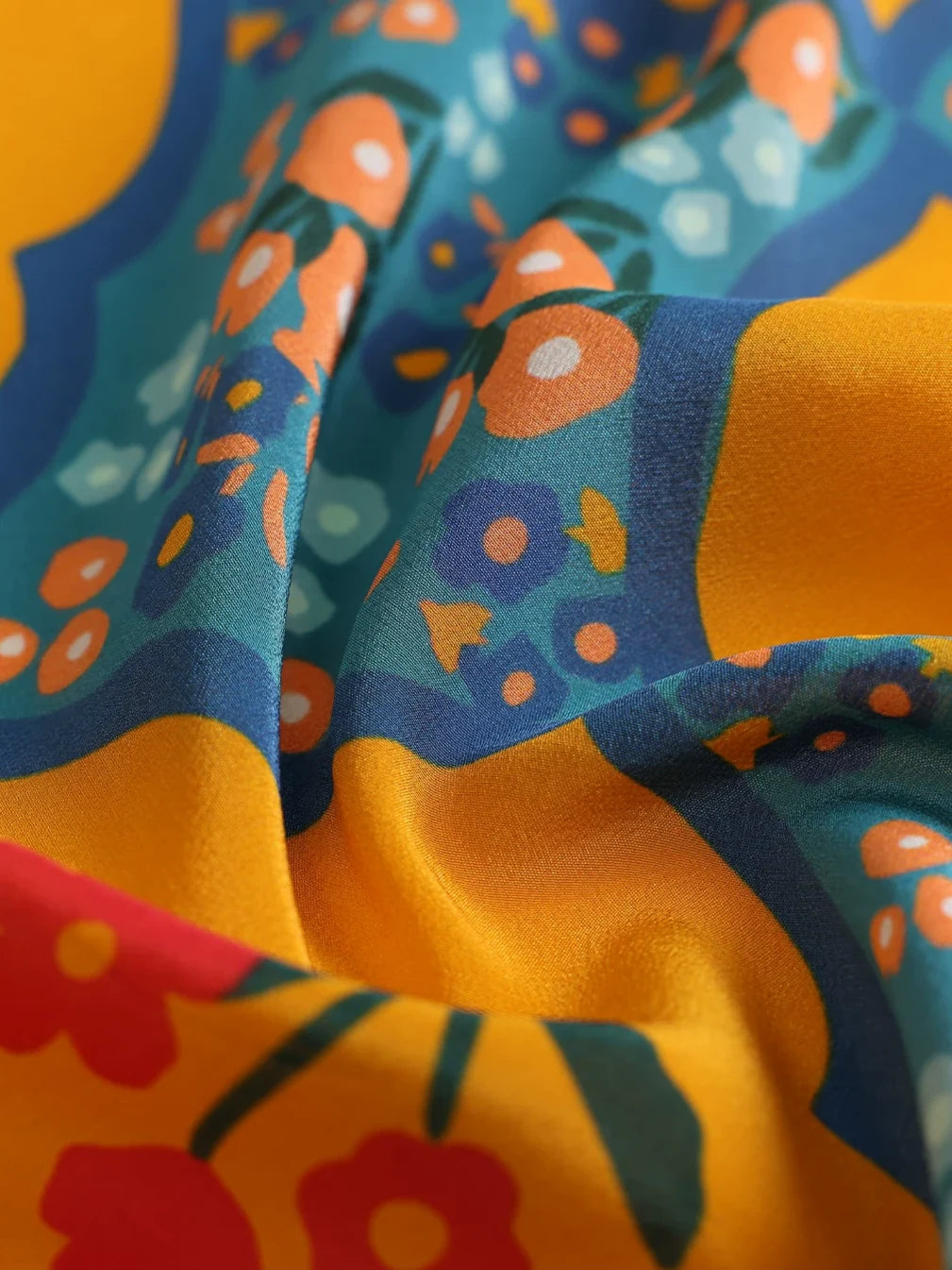 Oriental Bloom Mustard Silk Square Scarf