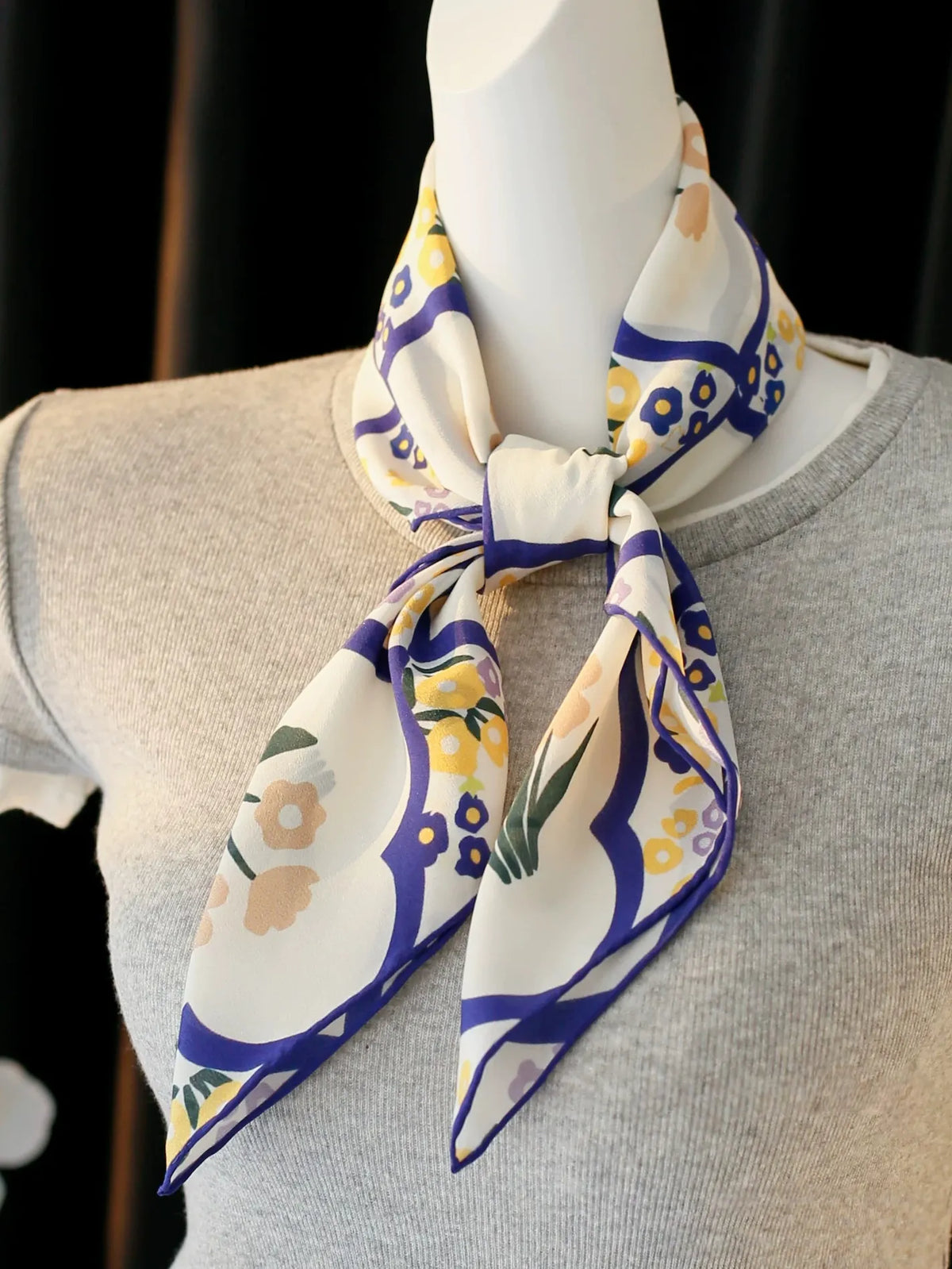 Oriental Bloom White Silk Square Scarf