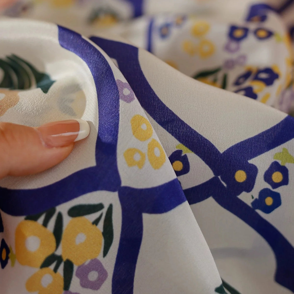 Oriental Bloom White Silk Square Scarf