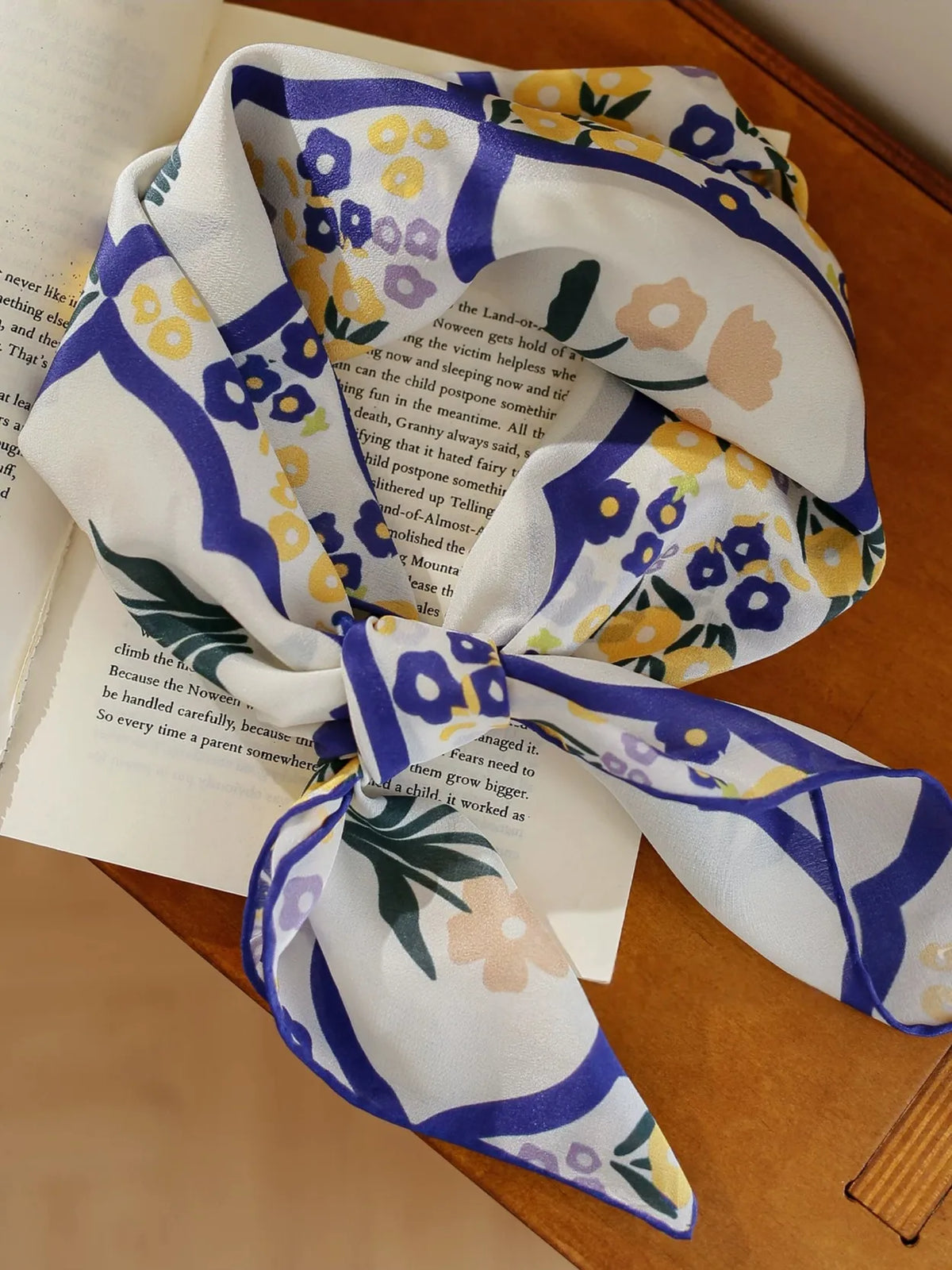 Oriental Bloom White Silk Square Scarf