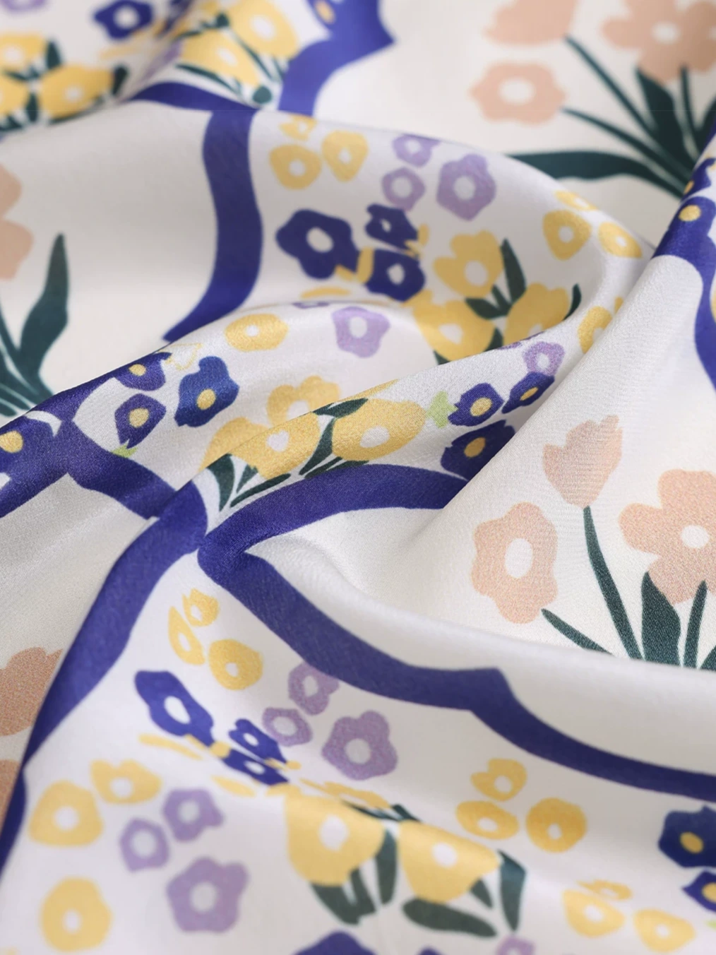 Oriental Bloom White Silk Square Scarf