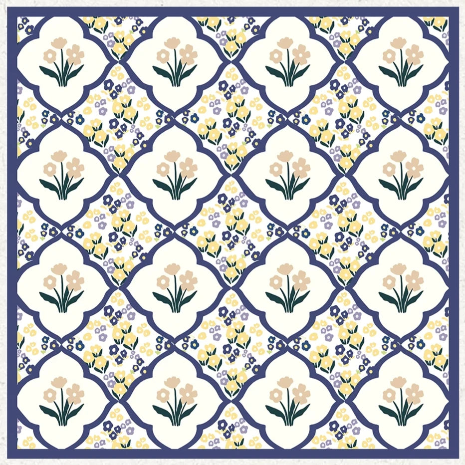 Oriental Bloom White Silk Square Scarf