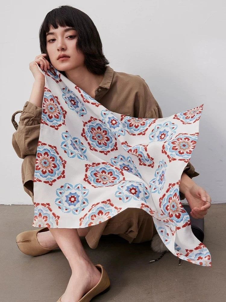 Oriental Medallion Terracotta Silk Square Scarf