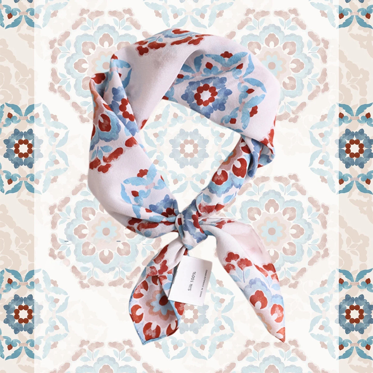 Oriental Medallion Terracotta Silk Square Scarf