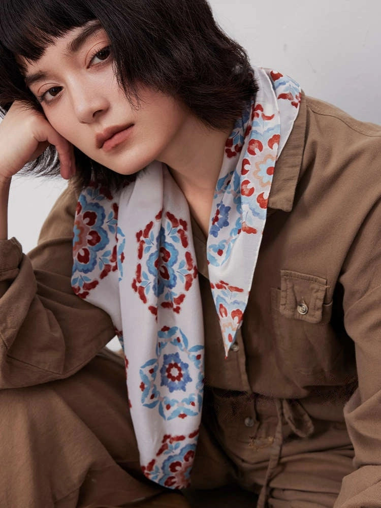 Oriental Medallion Terracotta Silk Square Scarf