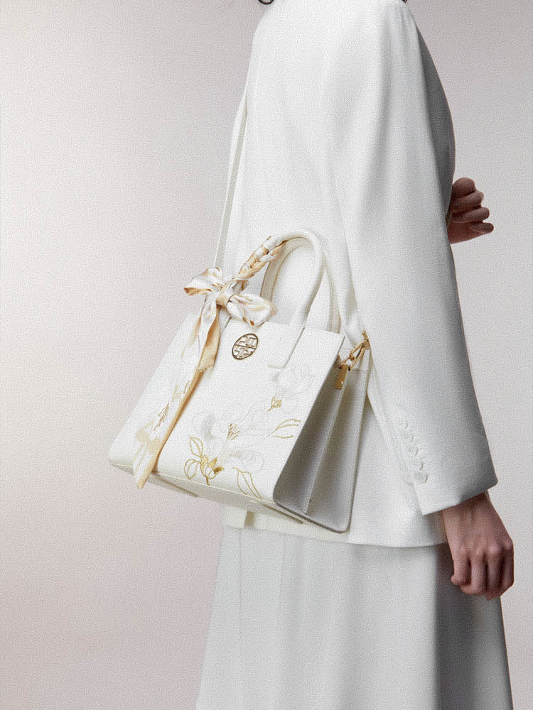 The "Azure Magnolia" Tote – Heritage Embroidered Leather Edition