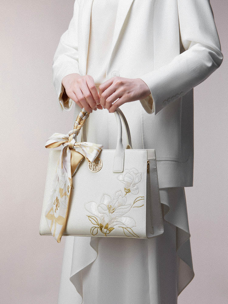 The "Azure Magnolia" Tote – Heritage Embroidered Leather Edition