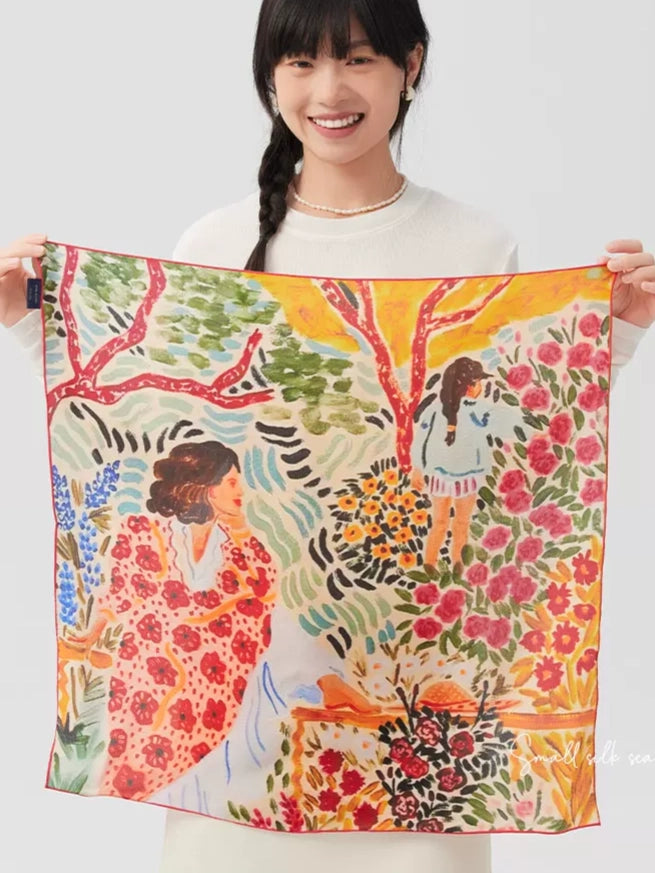 Rose Garden Pink Silk Square Scarf