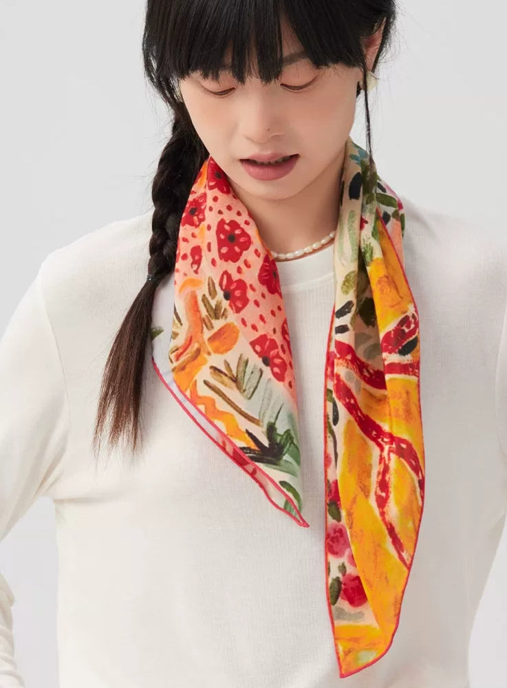 Rose Garden Pink Silk Square Scarf